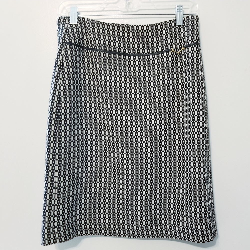 Banana Republic Belt Trim Academia Navy Cream Pencil Wool Skirt Size 4 Formal
